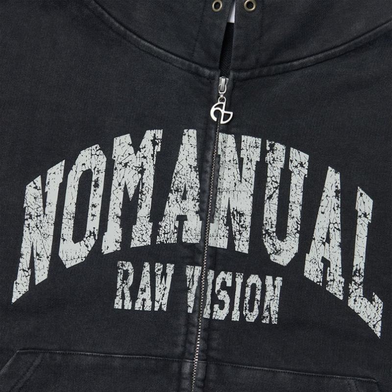 Nomanual Hooded Zip Up   Washed Black C.a Vintage