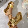 Women's platform shoes heel sandals gold shiny sandals fashion elegant simple pedal sandals casual sandals