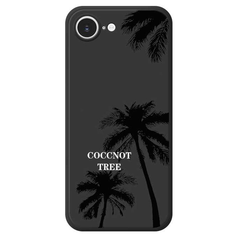 

For iPhone 16e Case Coconut Tree Pattern Printing Straight Edge TPU Phone Back Cover Black