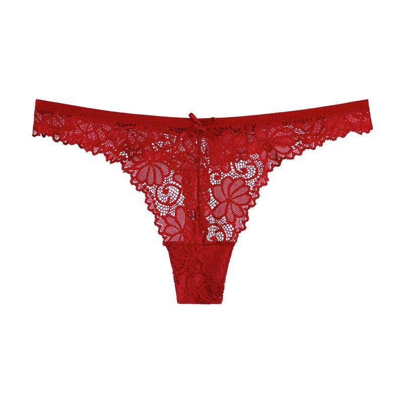 Sexy Lace Briefs Bow Thong Women's Hollowed Out See Through Low Waist T-Panties Sporty Seamless Hot Underwear Panties