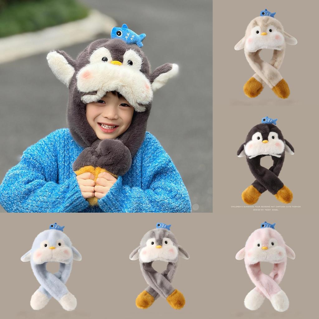 Penguin Baby Hat With Moving Ears Warm Plush Winter Kids Headgear For Children