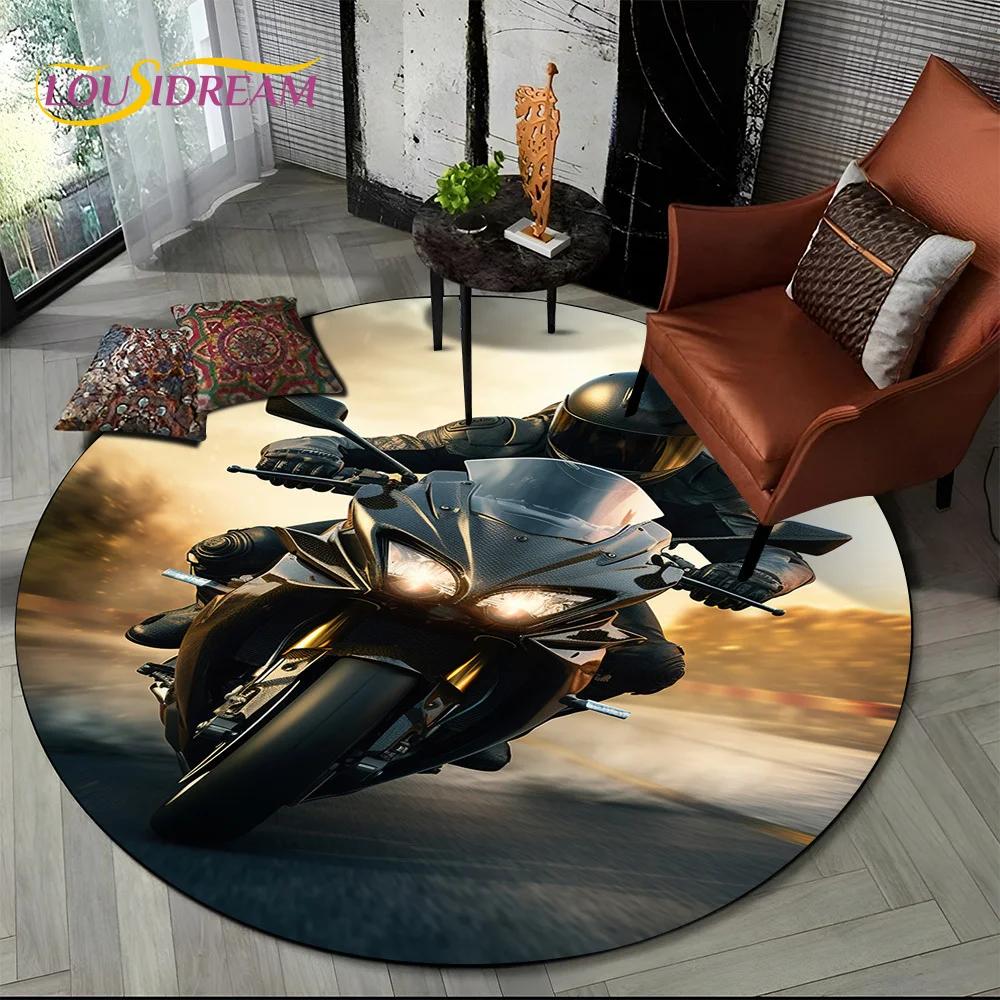3D Retro Vintage Motorcycle Cartoon Round Area Carpet Rug for Living Room Bedroom Kid Playroom Decor,Pet Area Rug Non-slip Gift