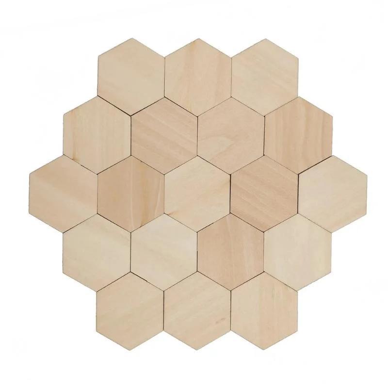 50/100 Stück Sechseck Rohholzchips Unfertige Holzplatte Dekorative Kunsthandwerke DIY Herstellung Hochzeitsetiketten Weihnachten Rohlinge Geschenke