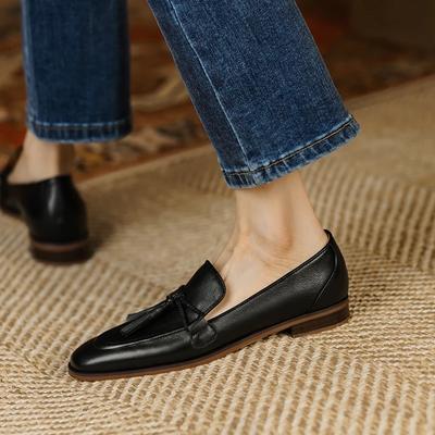 Mode 2024 Frühling Echtes Leder Damen Schuhe Lässige Slipper Loafer Bequeme Einfache Schuhe Eckige Zehenschuhe Frau Zapatos De Mujer