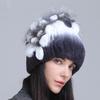 Winter Women's Warm Fashion Thick Wool Hat Rex Rabbit Fur Hat Knitted with Side Flower Hat