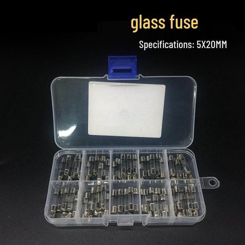 100-Piece Set of 5x20mm Glass Fuses, 0.5A-20A, 10 Variants