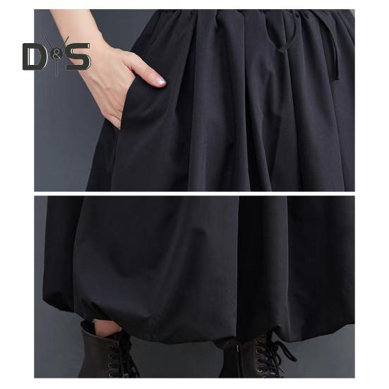 Women Maxi Skirt High Waist A Line Long Skirt Solid Color Pockets Design Female Thick Warm Elastic A Line Puff Skirt