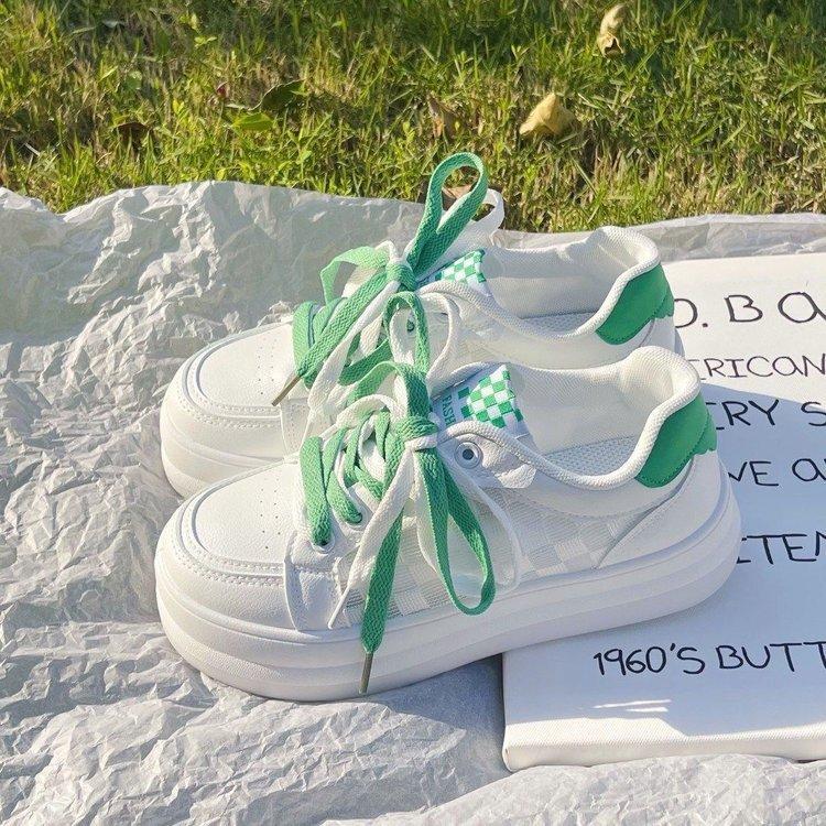 Summer New Mesh Breathable Color-Blocking Lace-up Women's Shoes Fashionable Student Lightweight Casual Sports White Shoes Women's Shoes