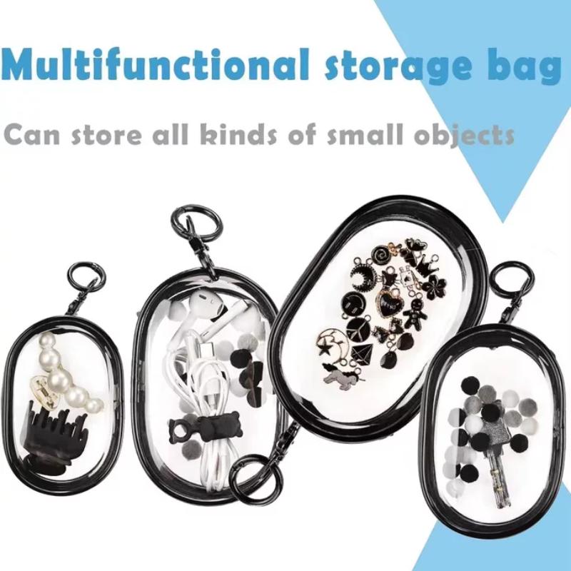 Portable Mini Clear Zipper Storage Bag Keychain Cartoon Doll Mystery Box Organizer for Earphones Chargers for Christmas
