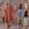 Fashion Summer Spring Solid Color Print 1/2 Sleeves O-Neck Casual Dresses