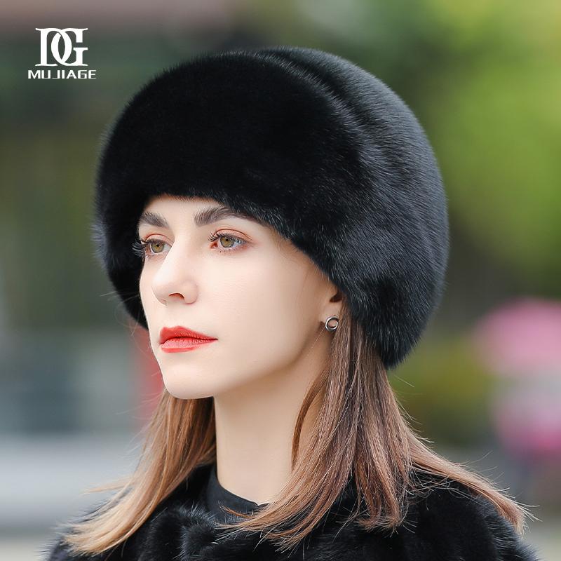 

Мех норки, цельный мех норки, соломенная шапка, зимнее тепло для детей, мода для мам среднего и пожилого возраста, зимний универсальный цилиндр из меха норки L（58-60cm） чёрный