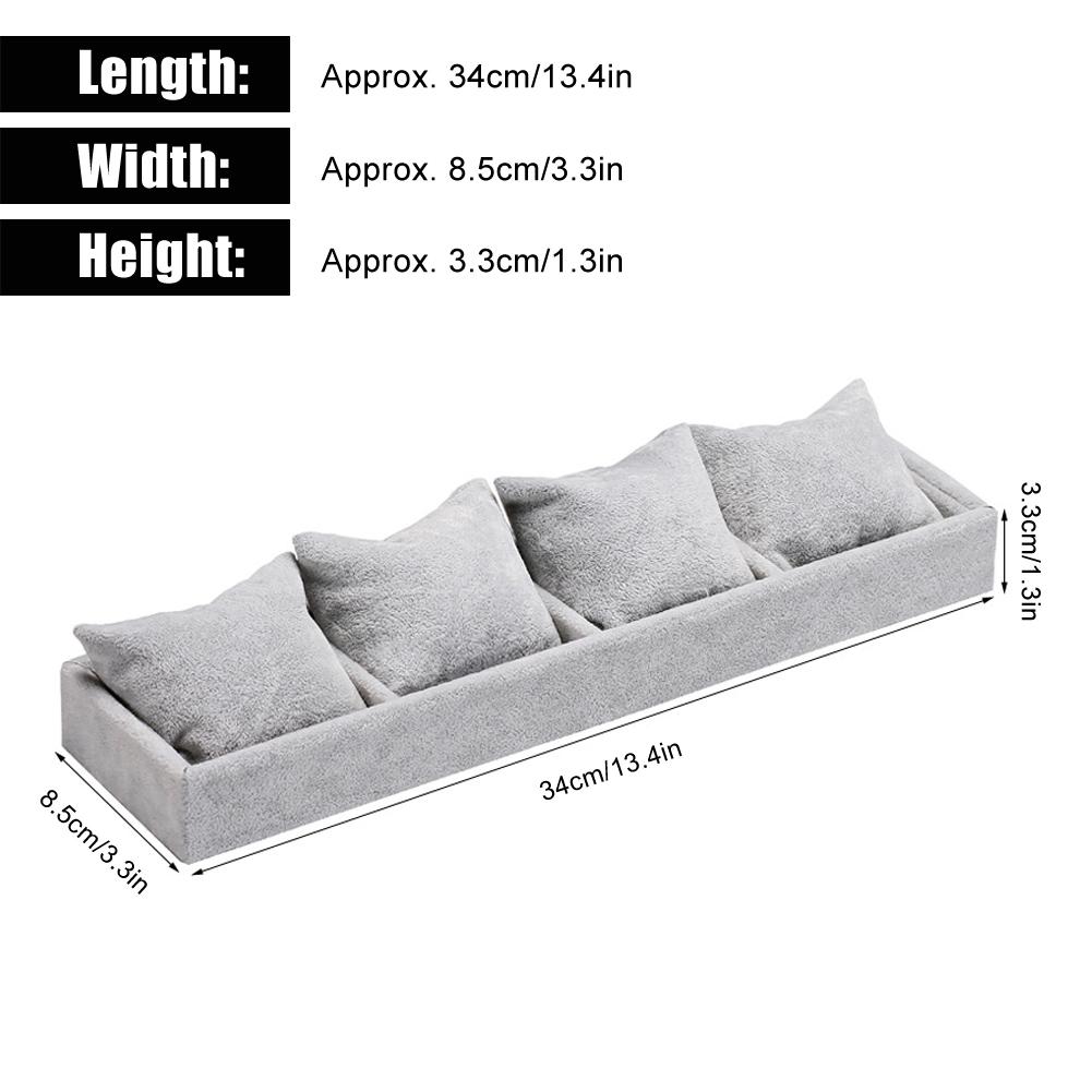 Gray Watch Bracelet Display Tray 4 Grid Slots Holder with Pillows Jewelry Storage Organizer