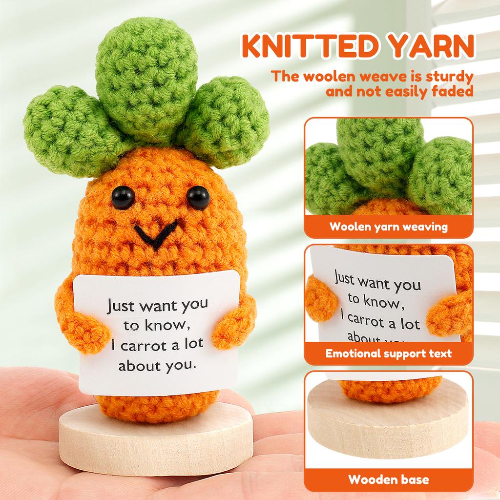 3 Pcs Emotional Support Crochet Animals Handmade Inspirational Crochet Dolls with Motivational Cards and Wood Bases Unique