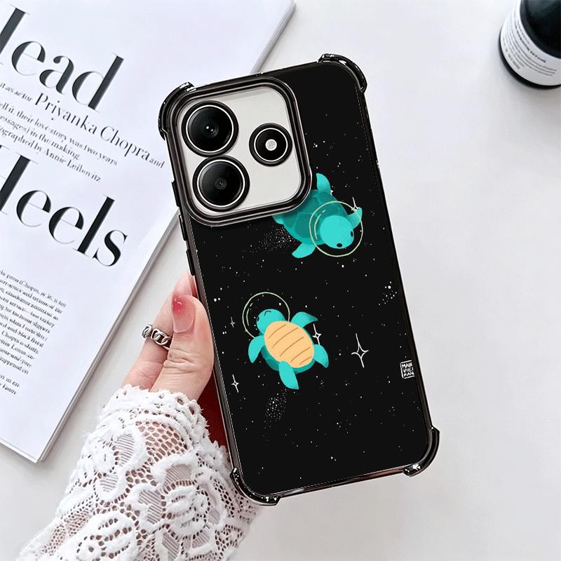 Cartoon Ocean Sea Turtle Plating Phone Case For Xiaomi Redmi Note 14 15 Pro Plus 13 12 11 11S 11T 10 9S 9 5G Anti-Fall Airabag C