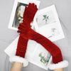 Elastic Velvet Long Gloves Plush Etiquette Mittens Red/Black Christmas Gloves  Autumn