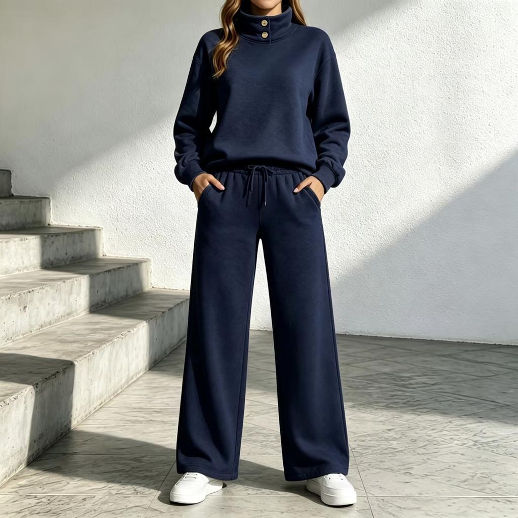 Women's High Neck Loose Fit Long Sleeve Sweatshirt and Wide Leg Pants Tracksuit Set