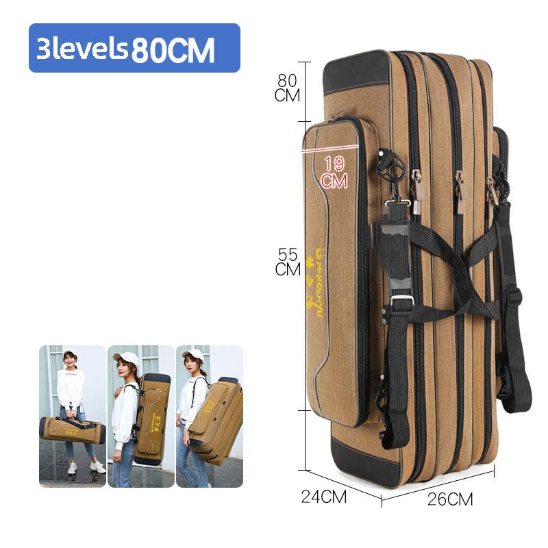 

SCIONE Canvas Thick Fishing Gear Bag Large-capacity Waterproof Fishing Bag Multifunctional Sea Pole Bag threelayer 80cm