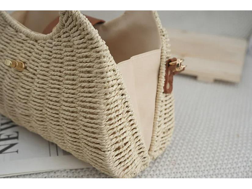 Seaside Holiday Retro Woven Beach Bag - Women's Handheld Shoulder Crossbody