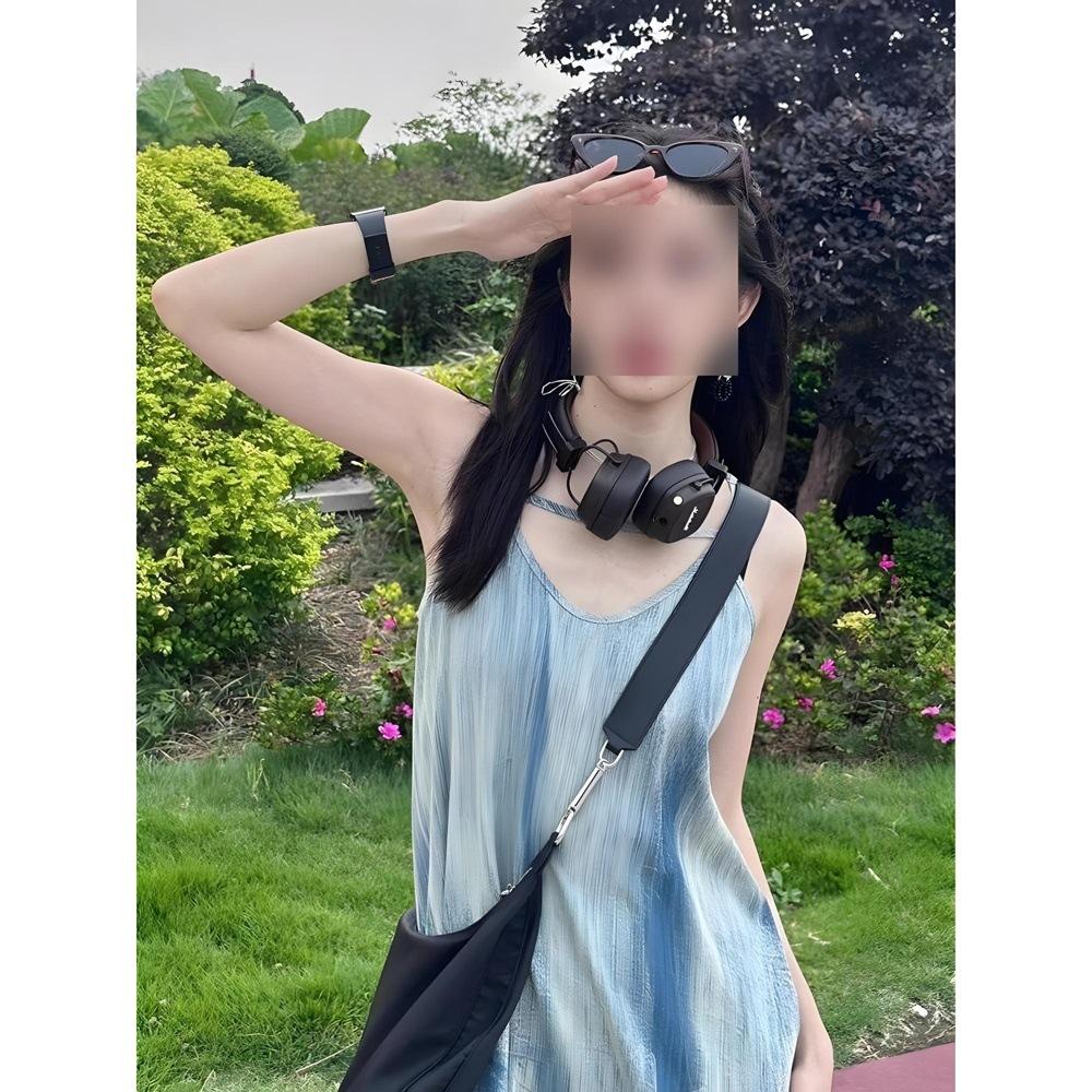 Retro Tie-dye Suspender Dress Women's Summer Loose Lazy Wind Sanya Seaside Vacation Beach Long Skirt