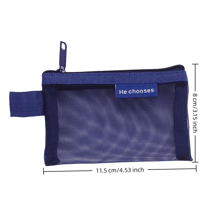 Small Portable Travel Square Solid Color Nylon Mesh Coin Bag Lipstick Key Earphone Id Credit Card Storage Pouch Organizer