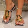 Women's Flat Slippers Toe Clip Square Toe Metal Decoration Shoes for Women Leisure Versatile Fashion Summer Zapatillas De Mujer