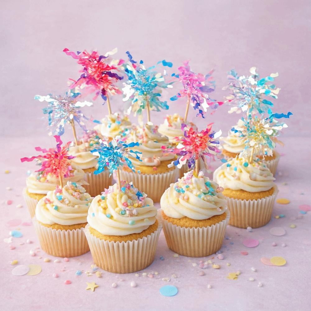 10 pieces Colorful Glitter Cake Topper Sparkle Tassels Foil Firework Cupcake Toppers Bamboo Cake Plugin Baking Dessert Decor