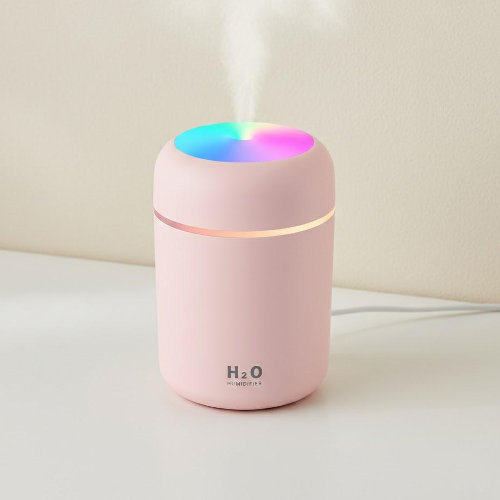 Portable 300ml USB Ultrasonic Car Humidifier Aroma Diffuser Cool Mist Air Purifier with Romantic LED Light розовый