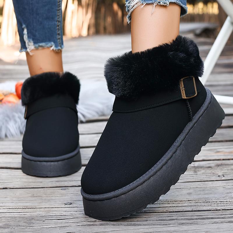 Fashion Fluffy Fur Platform Snow Boots Women 2025 Fashion Buckle Short Plush Ankle Boots Woman Comfortable Thick Sole Warm Winter Shoes