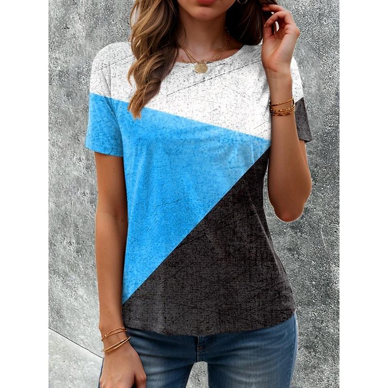 

Женская футболка с графическим геометрическим узором, винтажная, стильная, современная, с коротким рукавом, круглым вырезом, обычные топы, повседневный принт, красный, королевский, синий, зеленый, летний 3XL