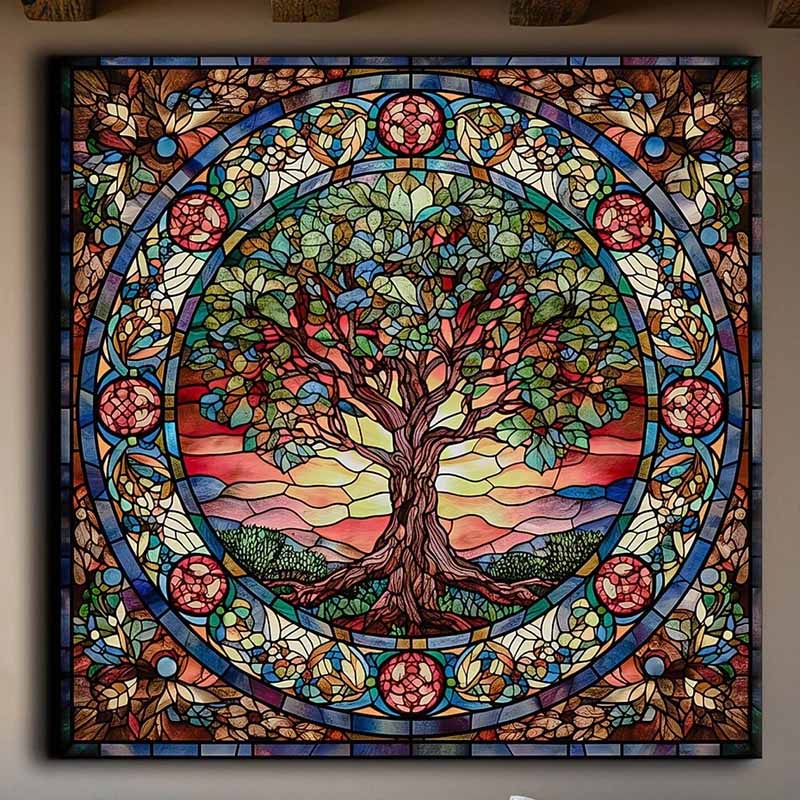 

Красочная стеклянная масляная живопись, Древо Жизни, Кельтская фреска, Скандинавская мифология, Дерево в подарок, Печать и декор постера 30x30cm No Frame