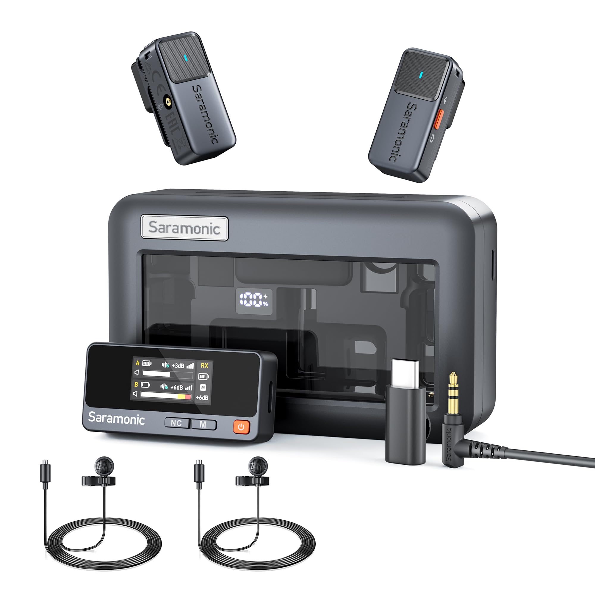 

Беспроводная петличная микрофонная система Saramonic Air с дальностью передачи 300 м, двумя каналами, обрезкой низких частот, регулировкой эквалайзера, автоматическим лимитером и шумоподавлением