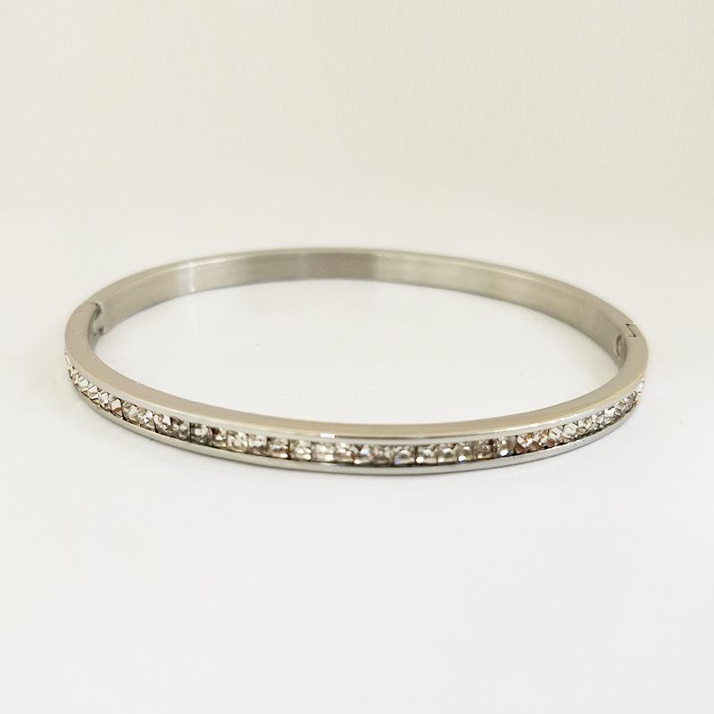 Korean Style Square Drill Stainless Steel Bracelet with Rhinestones