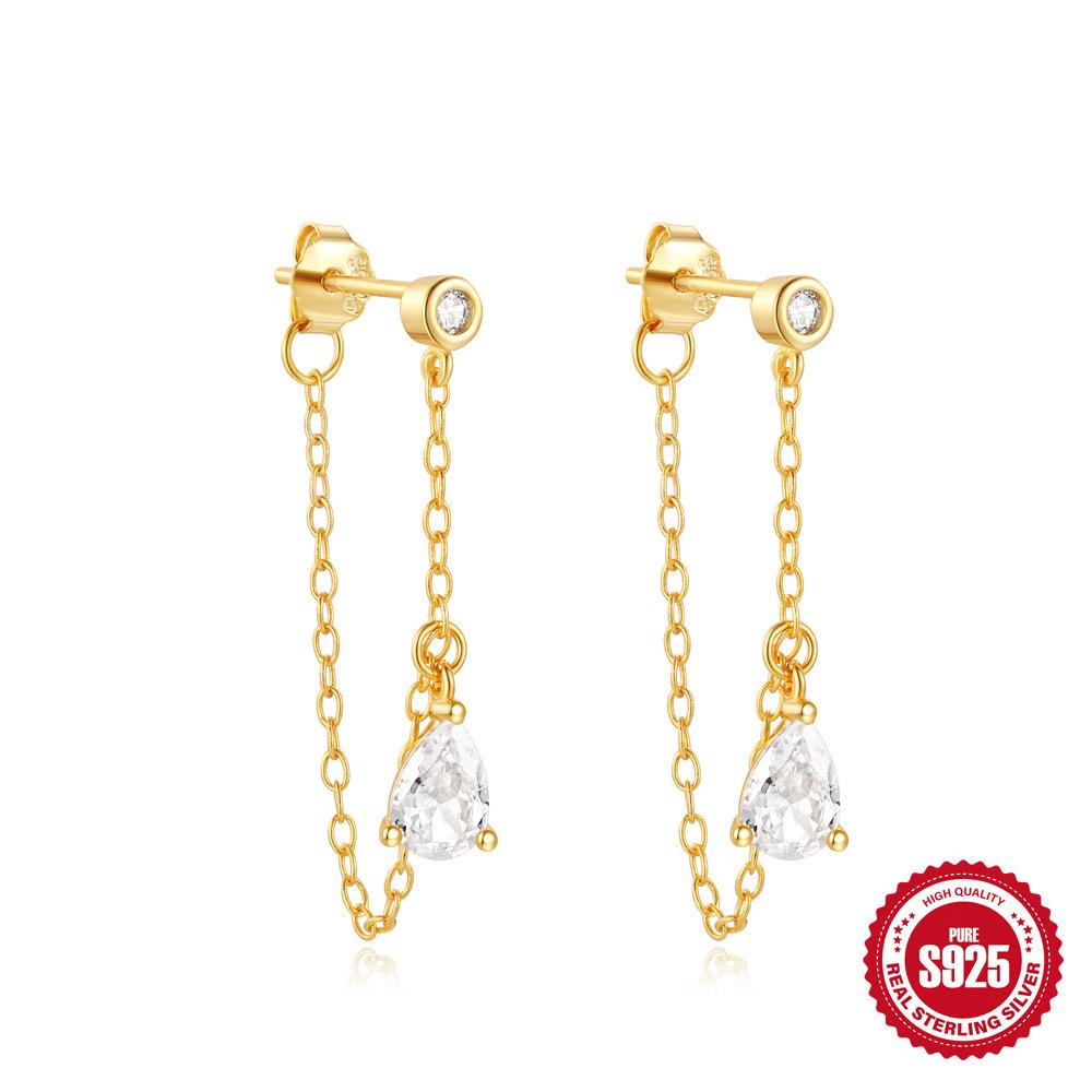 

Серьги-пусеты S925 из стерлингового серебра с одинарным бриллиантом, с бахромой из цепочек, висячие сзади, модные, с индивидуальностью, в стиле холодного ветра 925 Silver