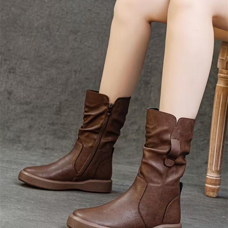 

Простые универсальные ботинки Мартин женские осенне-зимние коричневые полусапоги удобные теплые плиссированные ботинки на толстой подошве 42 коричневый