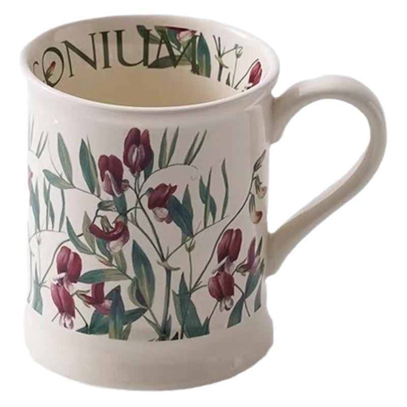 

Ceramic cup, mug, large-capacity water cup, milk tea cup, home creative office cup, retro wind blue butterfly. 380ml