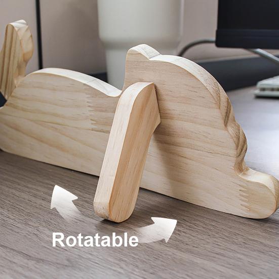 Yousheng Wooden Cat Shape Photo Frame, Rustic Pet Photo Display Frame with Rotatable Tail, Home Office Decorative Picture Holder for 2-inch