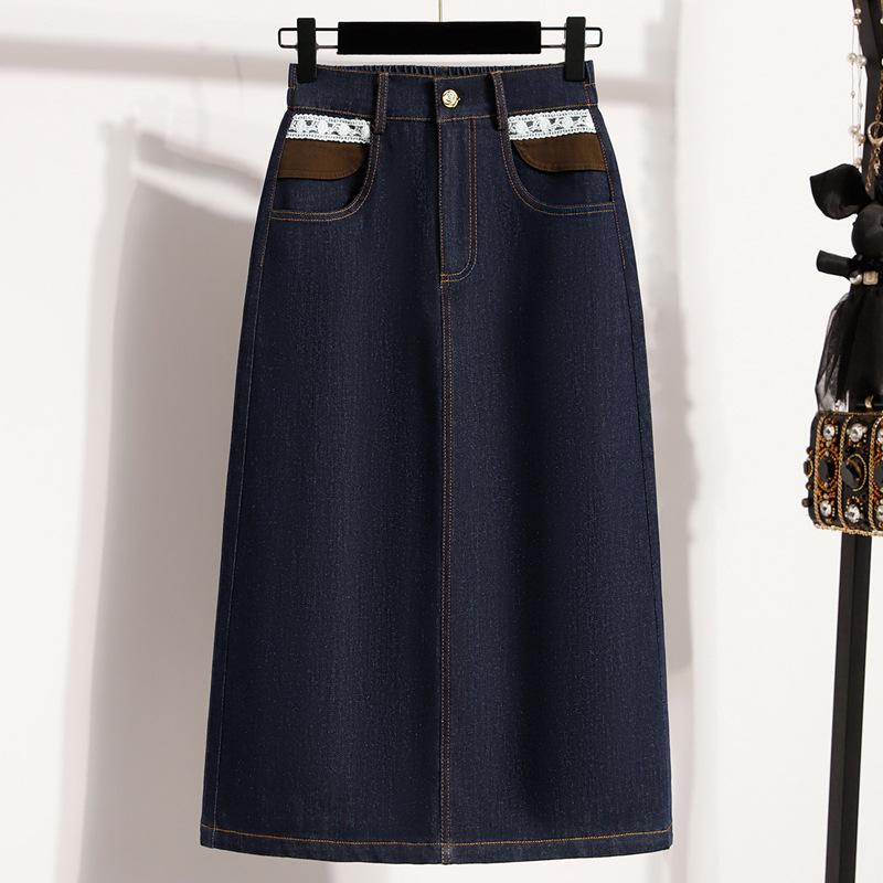 Korean Style Plus Size High Waist A-Line Stretch Denim Midi Skirt for Women XL