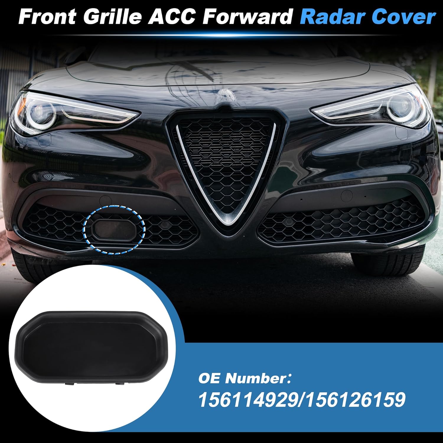 No.156126159 Front Grille ACC Forward Radar Sensor Cover Cap for Alfa Romeo Stelvio 2017 2018 2019 2020 2021 2022 2023 2024 Ornament Grill Radar