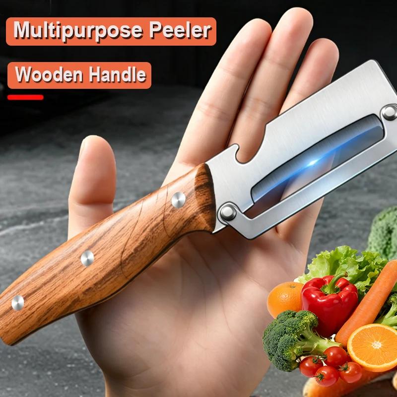 Stainless Steel Kitchen Peeler Green Onion Slicer 3-in-1 Multi-Functional Peeler for Fruits and Vegetables Bottle Opener Peeler