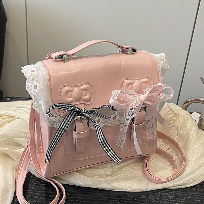 The College's Trendy Autumn Fashion Lace Sweet Schoolbag, Hand-held Double-shoulder Girls' Small Square Bag