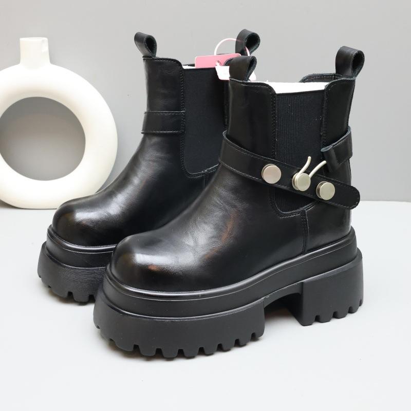 Inner heightening Martin boots women's thick-soled British style small man versatile belt buckle fleece cigarette boots short boots