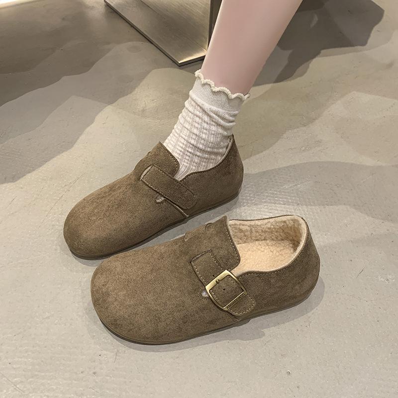 White Spotted Lamb Wool Shoes for Women's Outer Wear 2025 Winter Outer Wear New Velvet Flat Mary Jane Cotton Shoes
