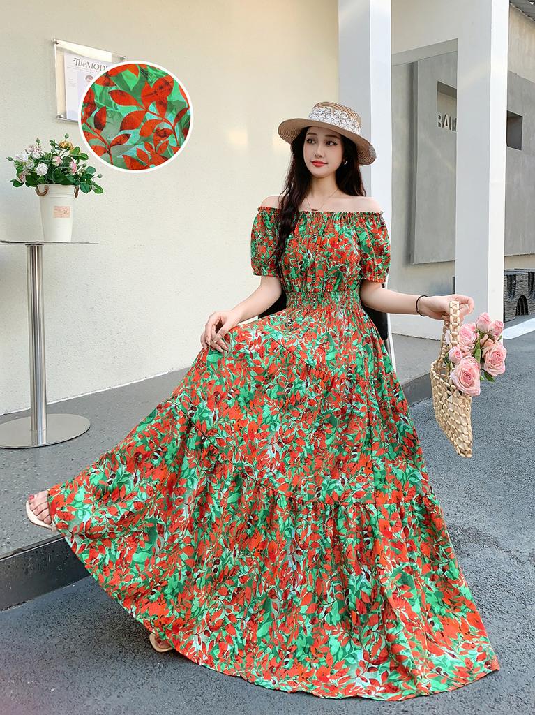 Seaside vacation beach dress cotton floral dress female shabahemi muslim