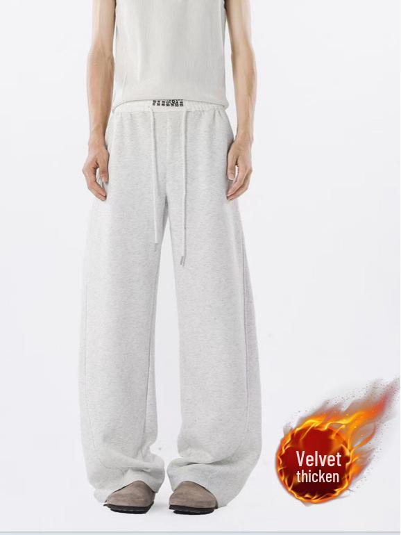 Men's Fleece-Lined Straight Leg Sweatpants - Solid Color, Loose Fit, Autumn/Winter Casual Style
