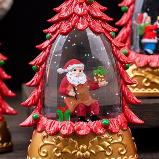 Christmas Snow Ball Lantern Lighted Santa And Christmas Tree Scene Glittering Water Snow Ball Decoration for Home Desktop Decor