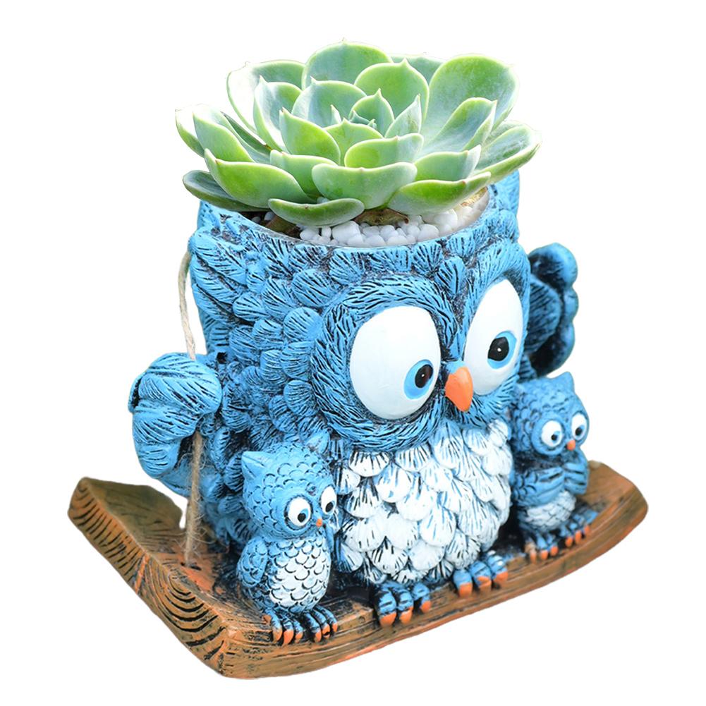 Swing Owl Resin Plant Pot with Drainage Hole Succulent Pots Creative Vase Gift for Women Mother Teacher