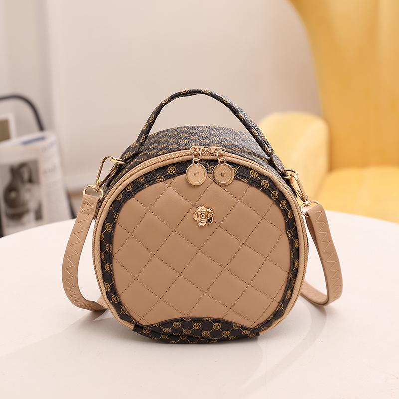 Swan Kulatá prošívaná květinová crossbody kabelka přes rameno