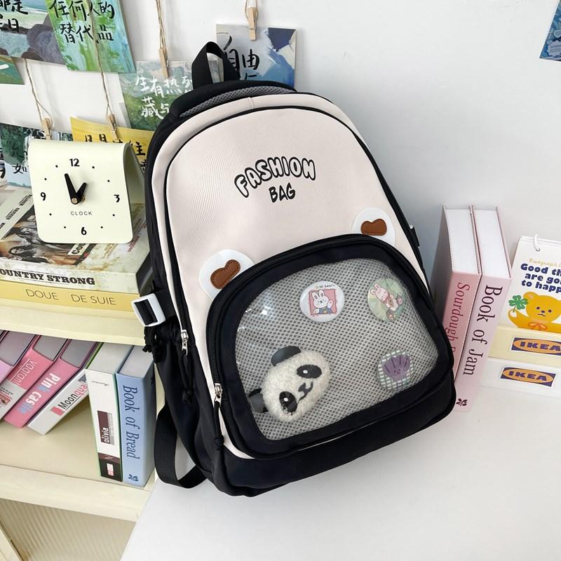 

Student schoolbag female cute large capacity backpack transparent versatile primary school backpack чёрный