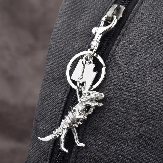 Keychain Pendant Dinosaur T-Rex Skeleton Metallic Luster Bag Charm Alloy Triple Reinforced Lobster Clasp Key Ring