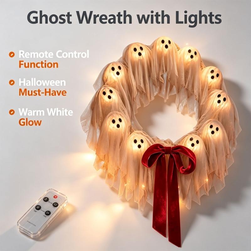 Lighted Character Wreath For Entry Display, 12 Warm Lights, Remote Control, Dimmable 8 Modes, Indoor Timer Accent